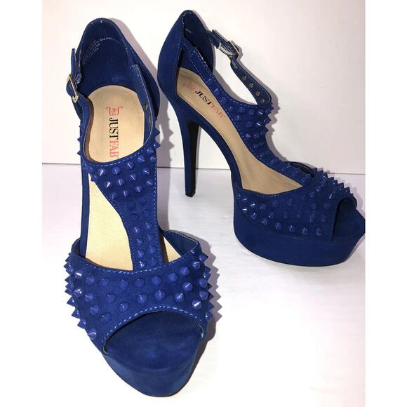 Just Fab Studded Spiked Cobalt Blue Platform High Heel Shoes Women’s Size 8.5 - Picture 3 of 8